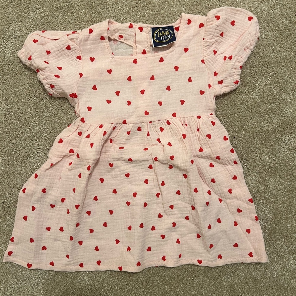 NWOT Emma Jean Pink Baby Dress with Red Heart Print